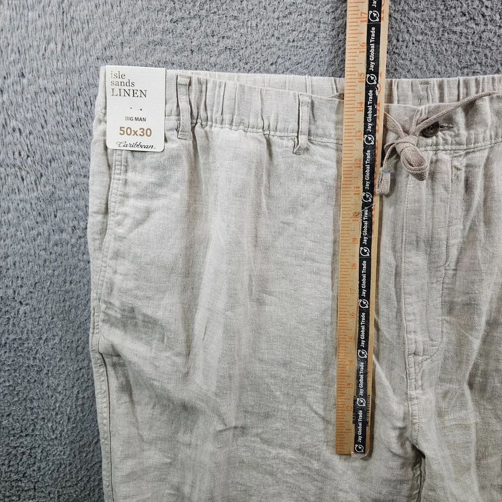 $89 NEW Caribbean Roundtree Linen Pants Men 50 x 30 Coastal‎ Comfort Beige